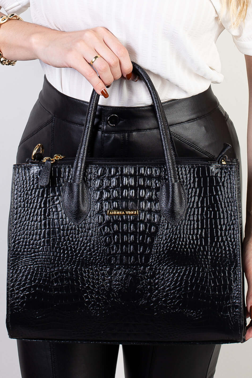 Bolsa de couro croco estruturada Valéria - Enluaze