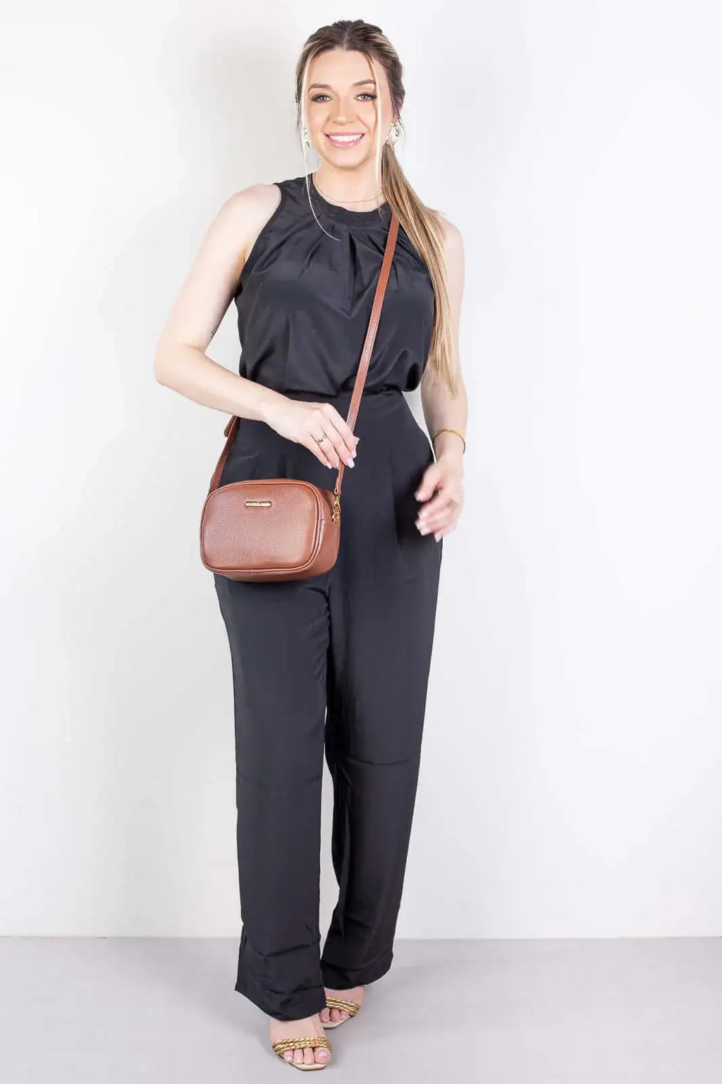Bolsa transversal de couro liso Dani - Enluaze