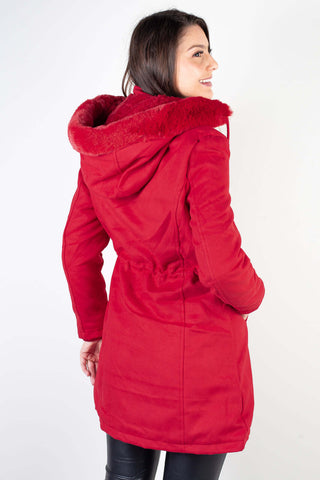 Jaqueta feminina lã batida sintética com capuz 84135