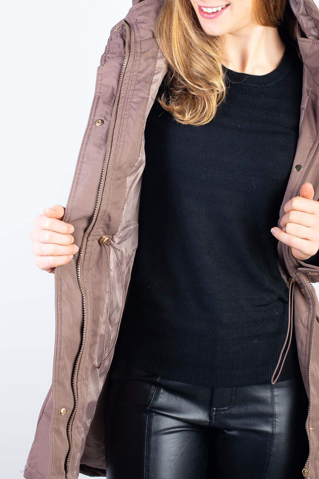 Parka feminina impermeável com capuz removível 84176 - Enluaze