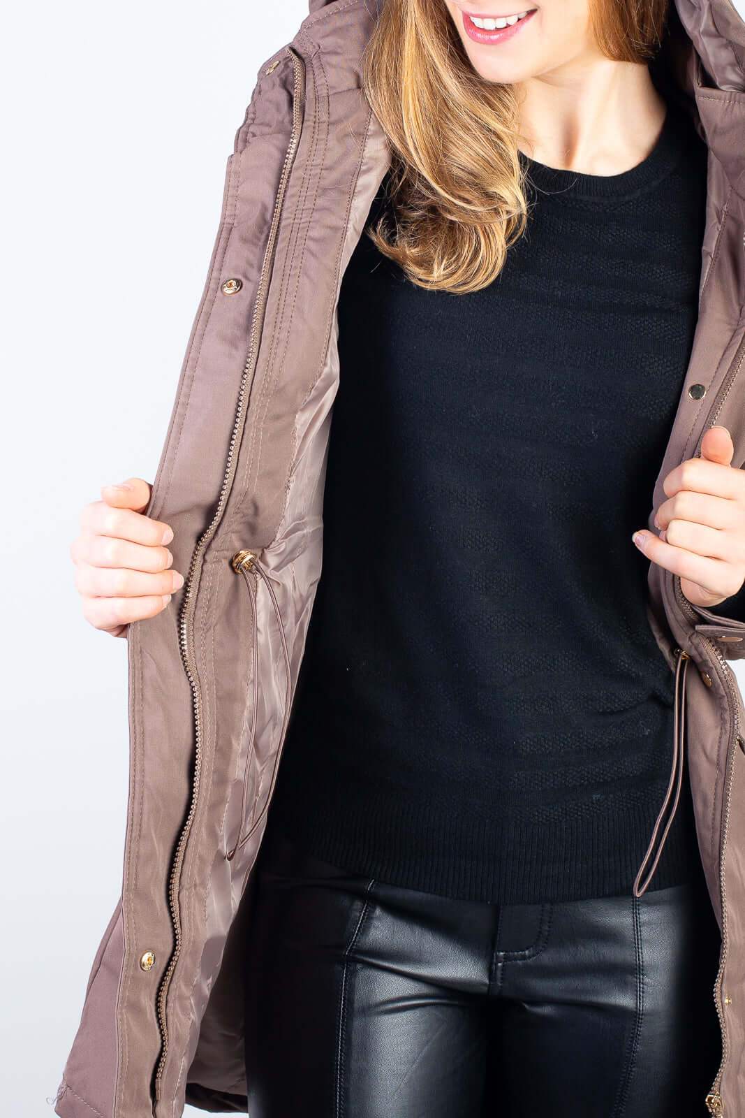 Parka feminina impermeável com capuz removível 84176 - Enluaze