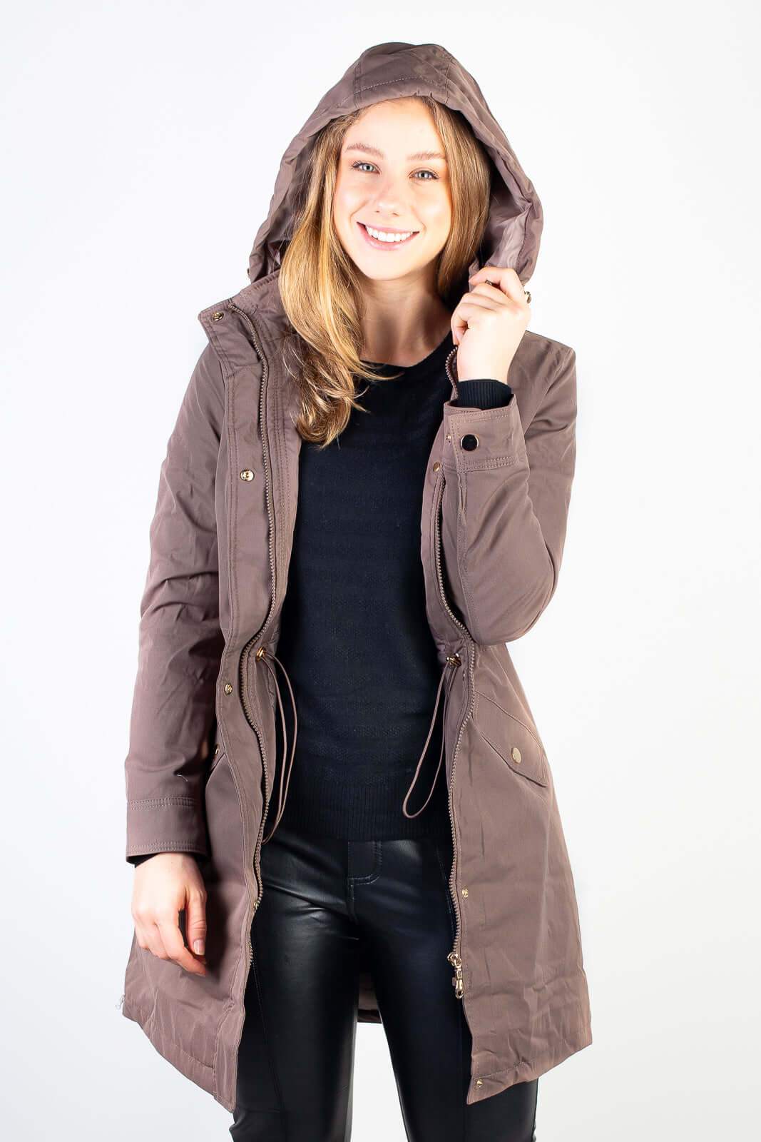 Parka feminina impermeável com capuz removível 84176 - Enluaze