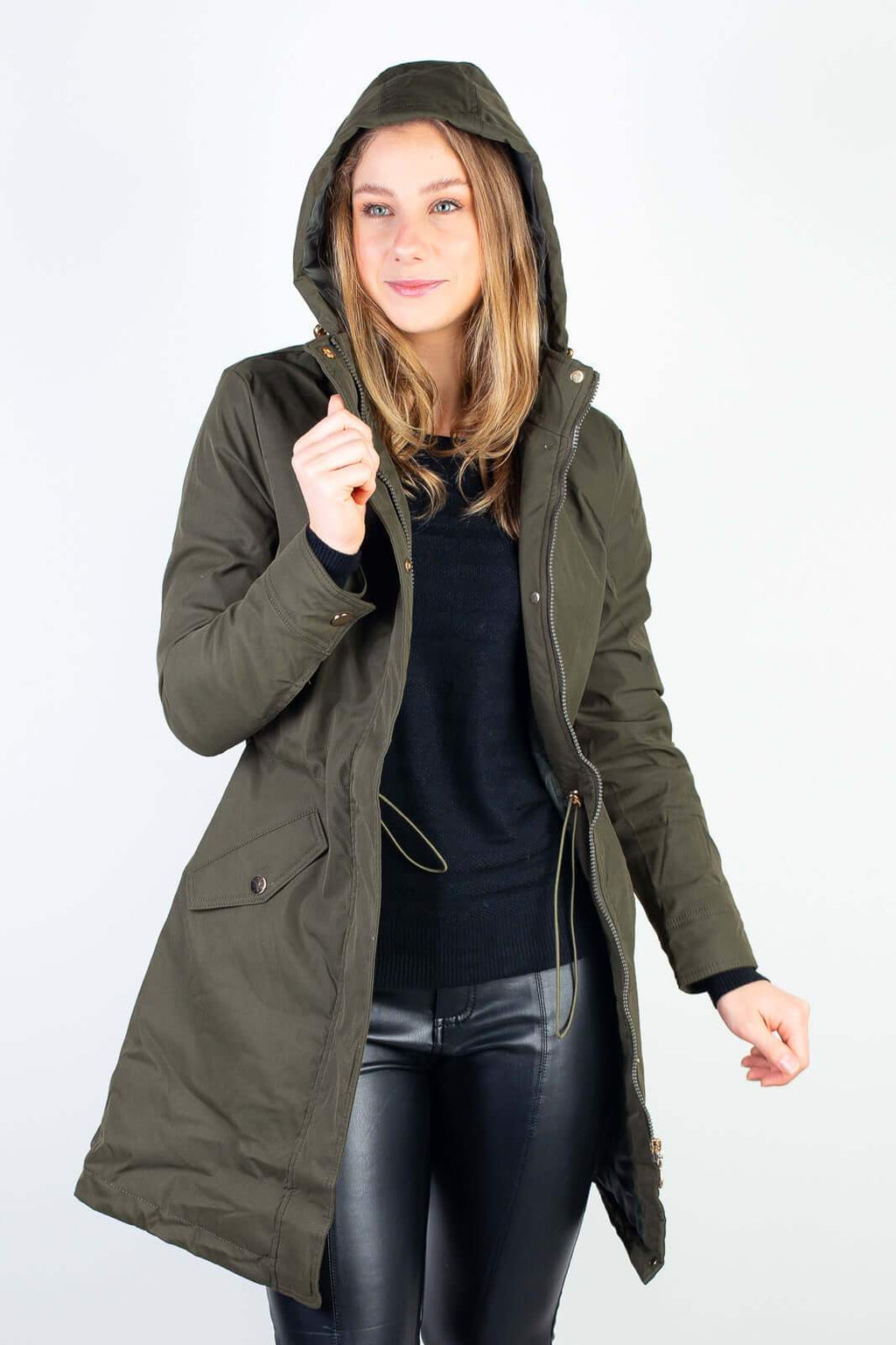 Parka feminina impermeável com capuz removível 84176 - Enluaze