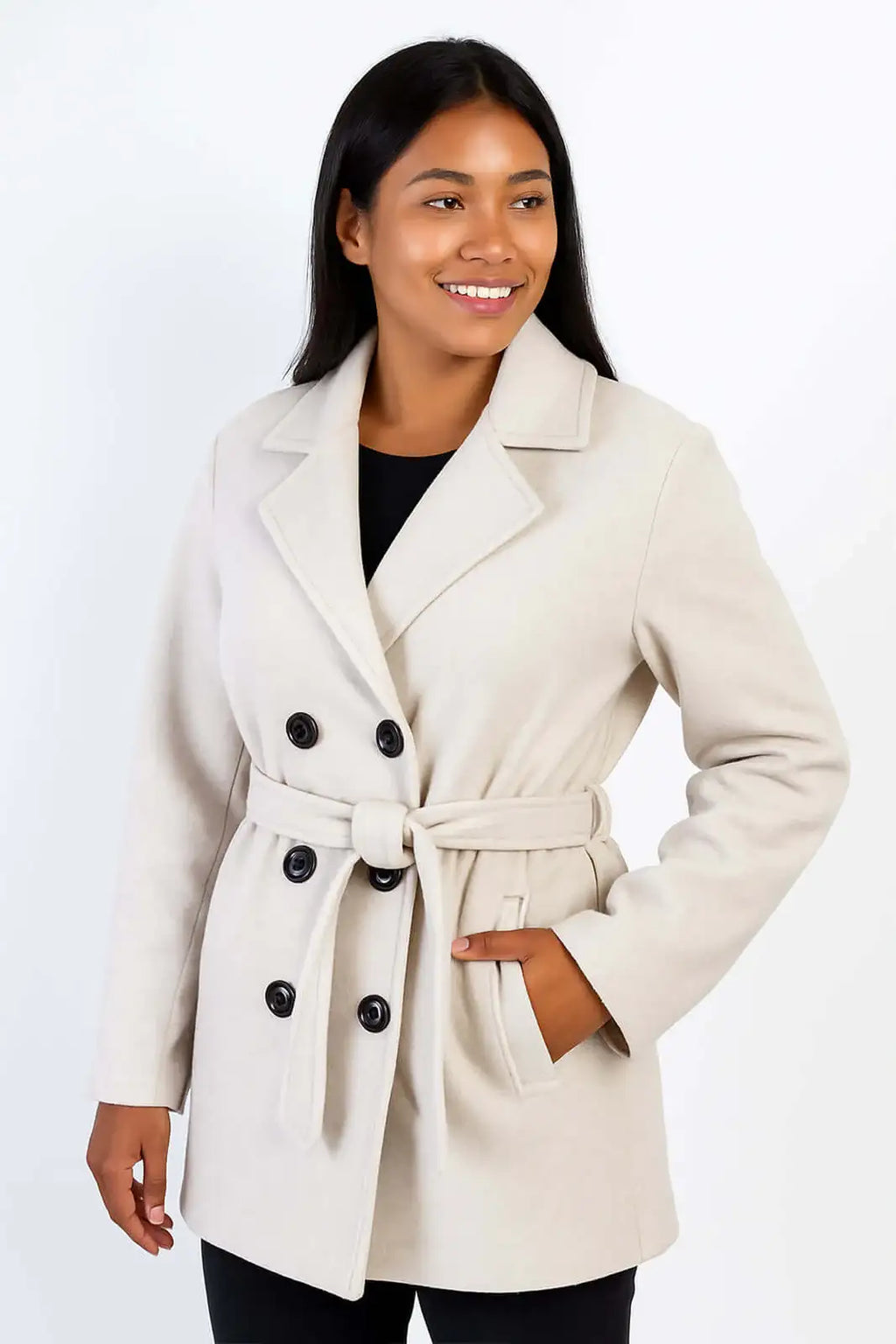 Casaco feminino lã batida sintética com cinto 84207 - Enluaze