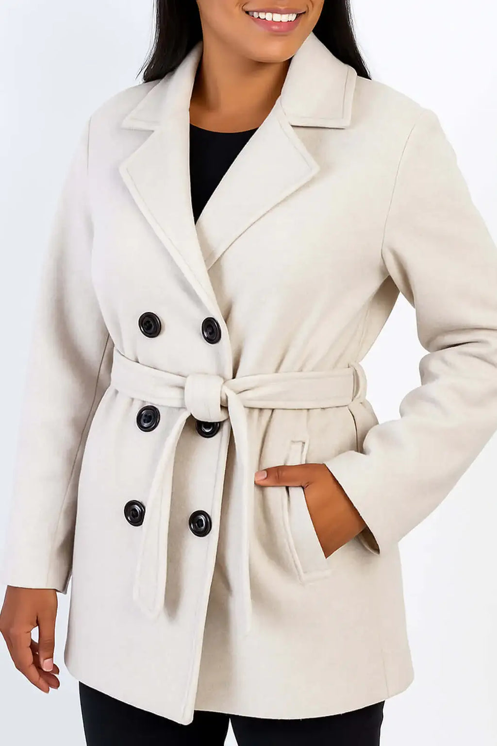 Casaco feminino lã batida sintética com cinto 84207 - Enluaze