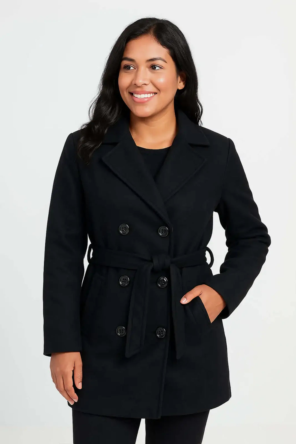 Casaco feminino lã batida sintética com cinto 84207 - Enluaze