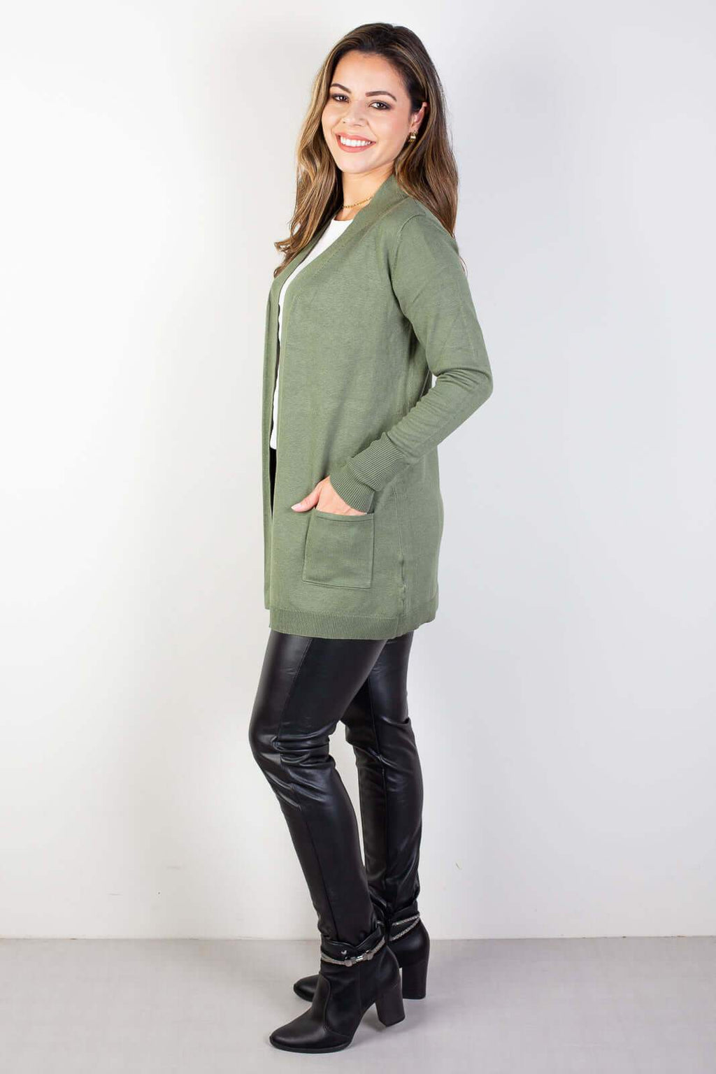 Cardigan de malha alongado feminino 85096 - Enluaze