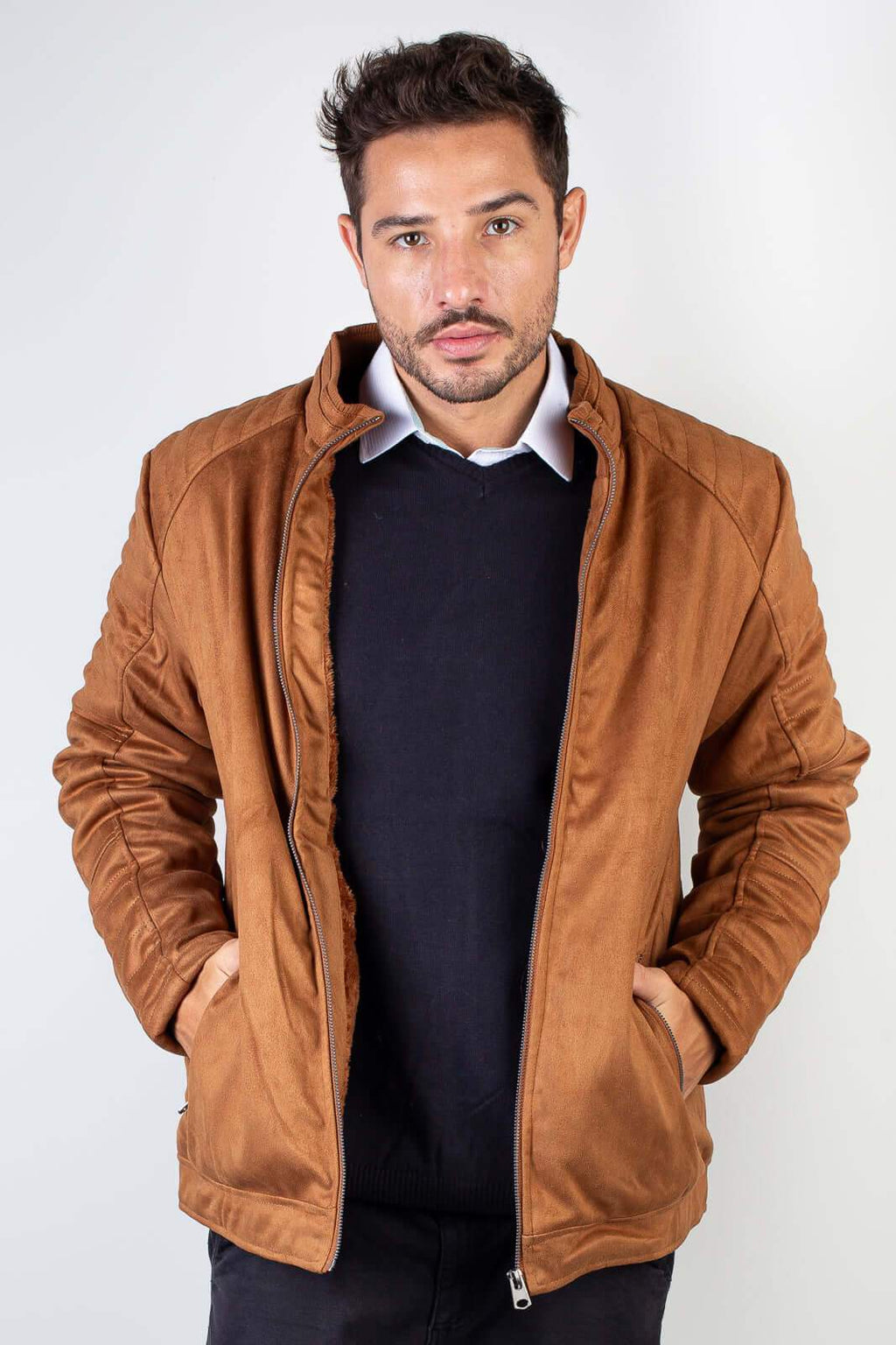 Jaqueta suede masculina forrada 94125 - Enluaze