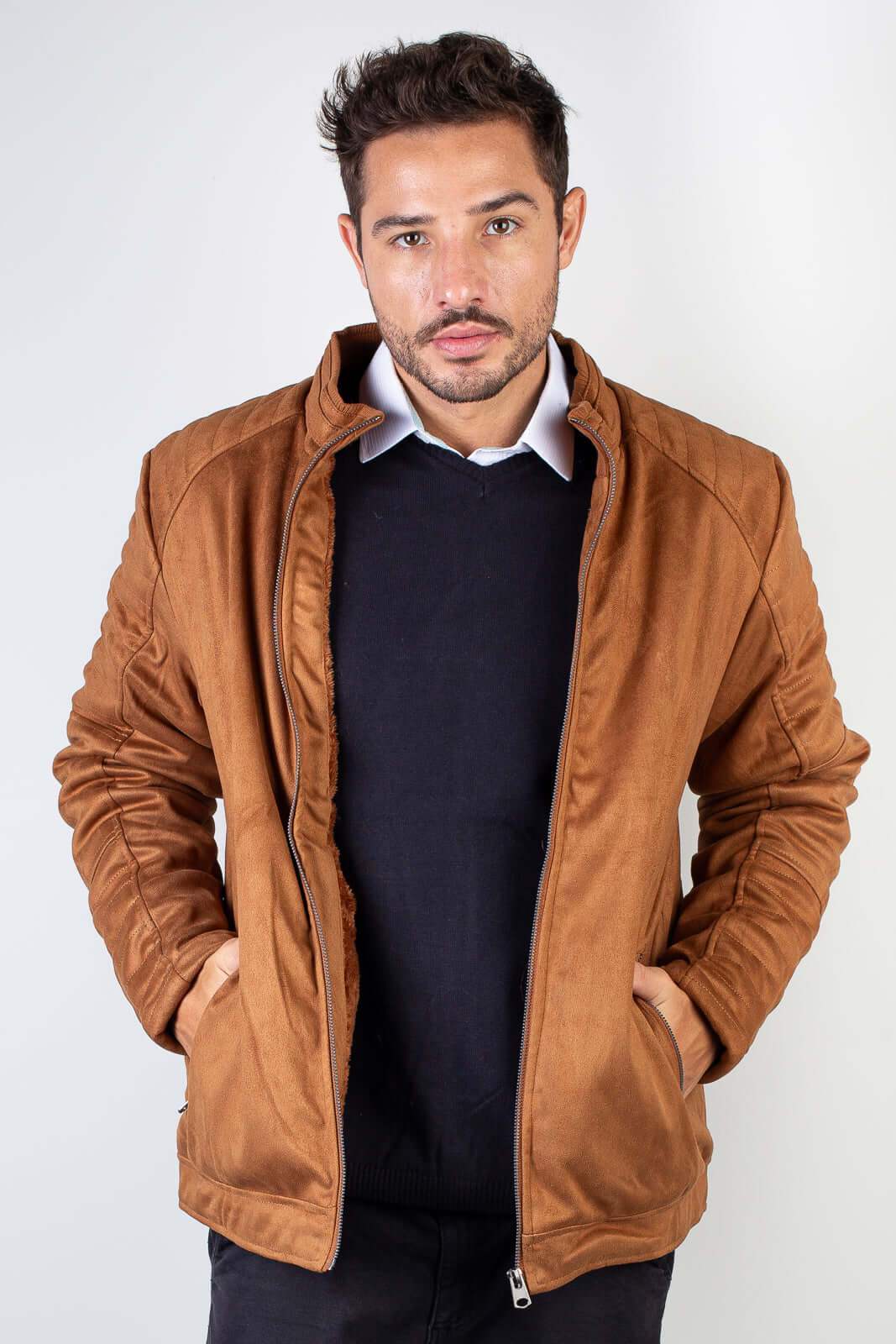 Jaqueta suede masculina forrada 94125 - Enluaze