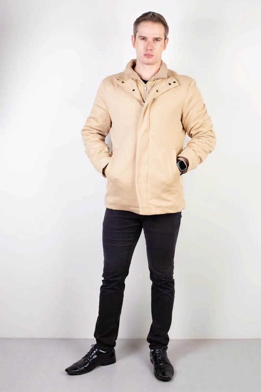 Casaco masculino lã sintética gola removível 94198 - Enluaze