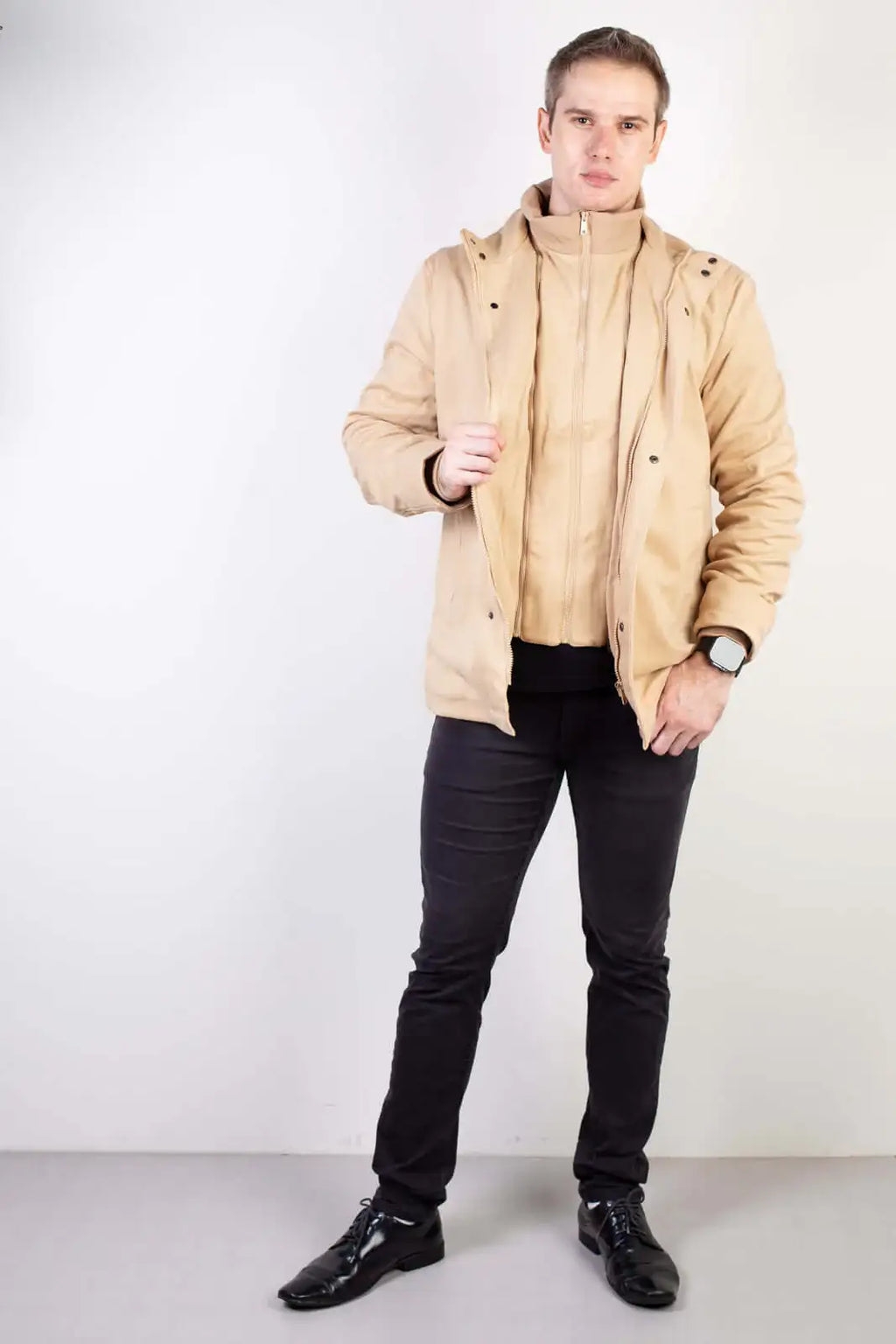 Casaco masculino lã sintética gola removível 94198 - Enluaze