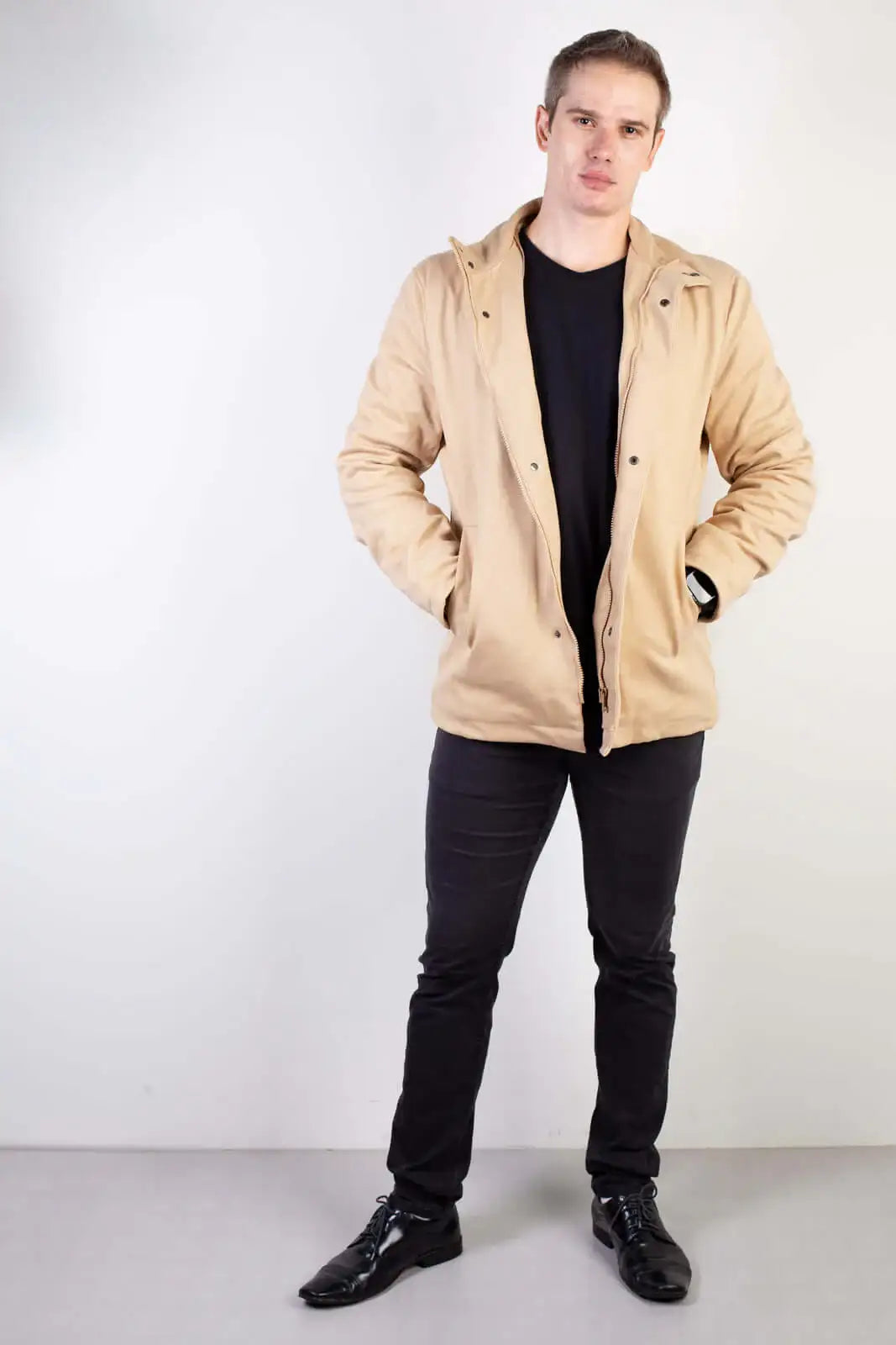 Casaco masculino lã sintética gola removível 94198 - Enluaze