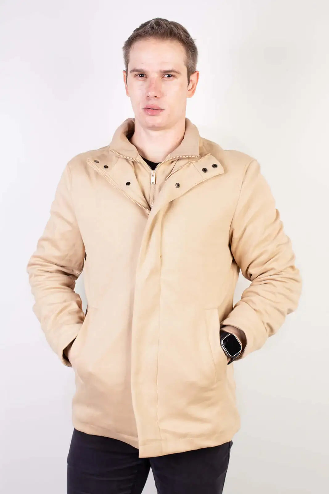 Casaco masculino lã sintética gola removível 94198 - Enluaze