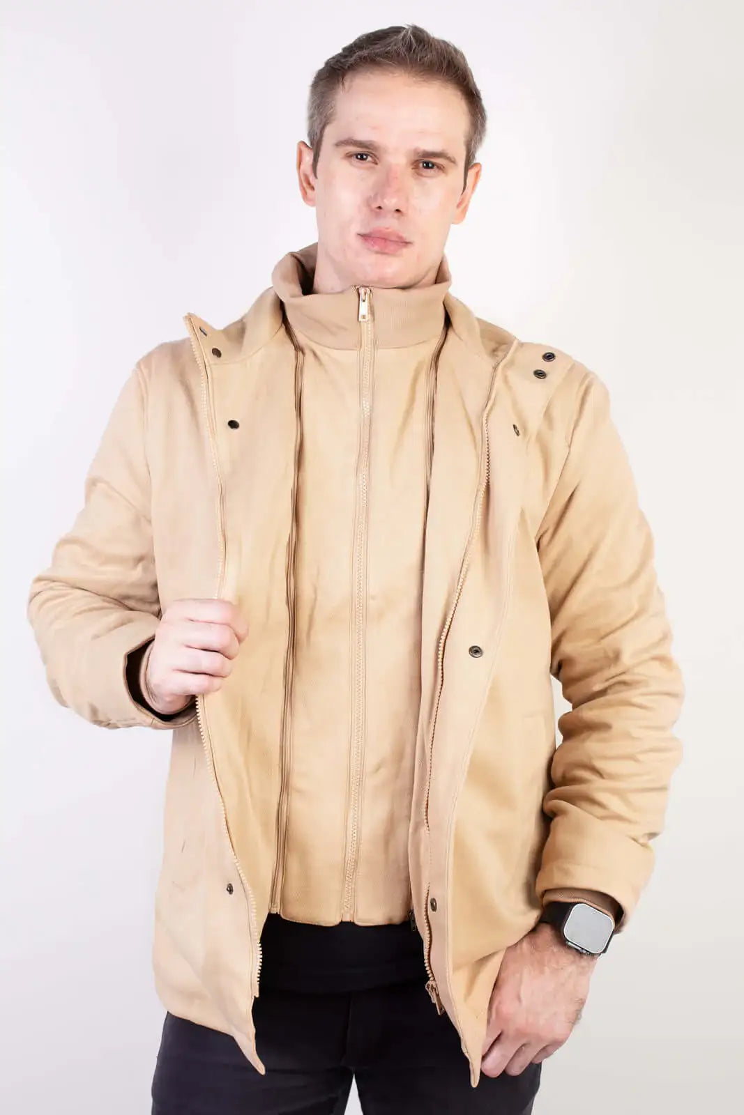 Casaco masculino lã sintética gola removível 94198 - Enluaze