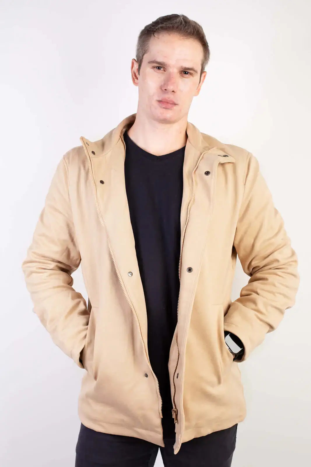 Casaco masculino lã sintética gola removível 94198 - Enluaze