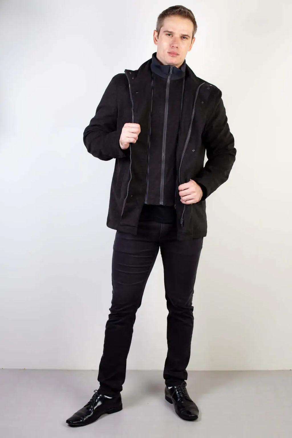 Casaco masculino lã sintética gola removível 94198 - Enluaze