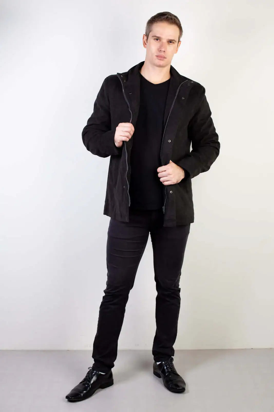 Casaco masculino lã sintética gola removível 94198 - Enluaze