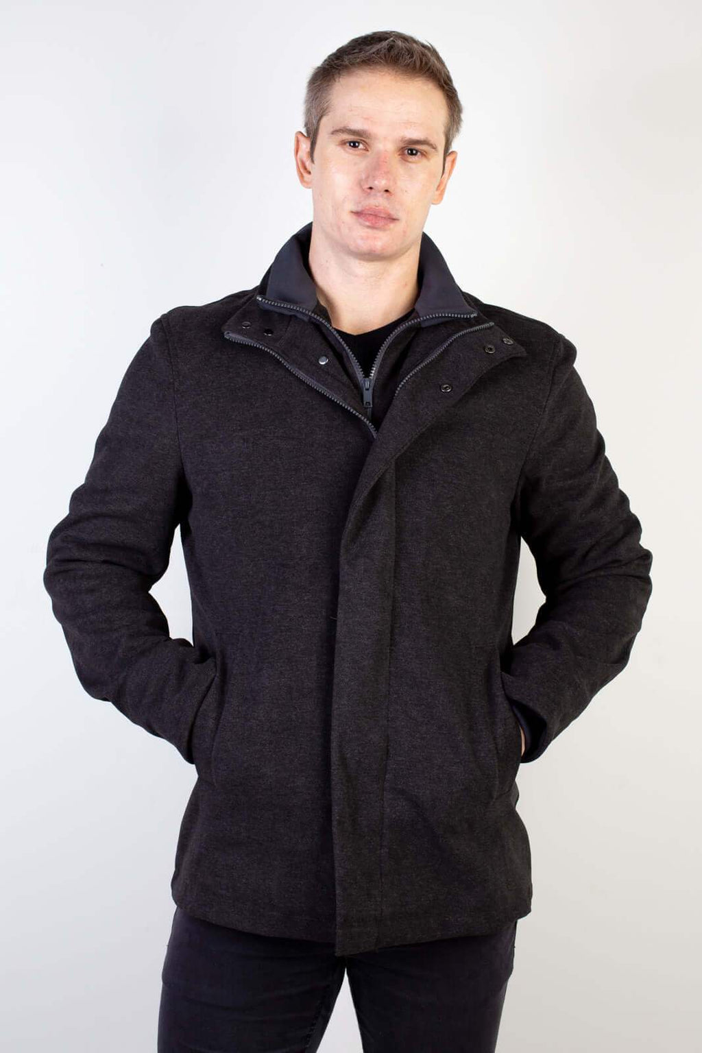 Casaco masculino lã sintética gola removível 94198 - Enluaze