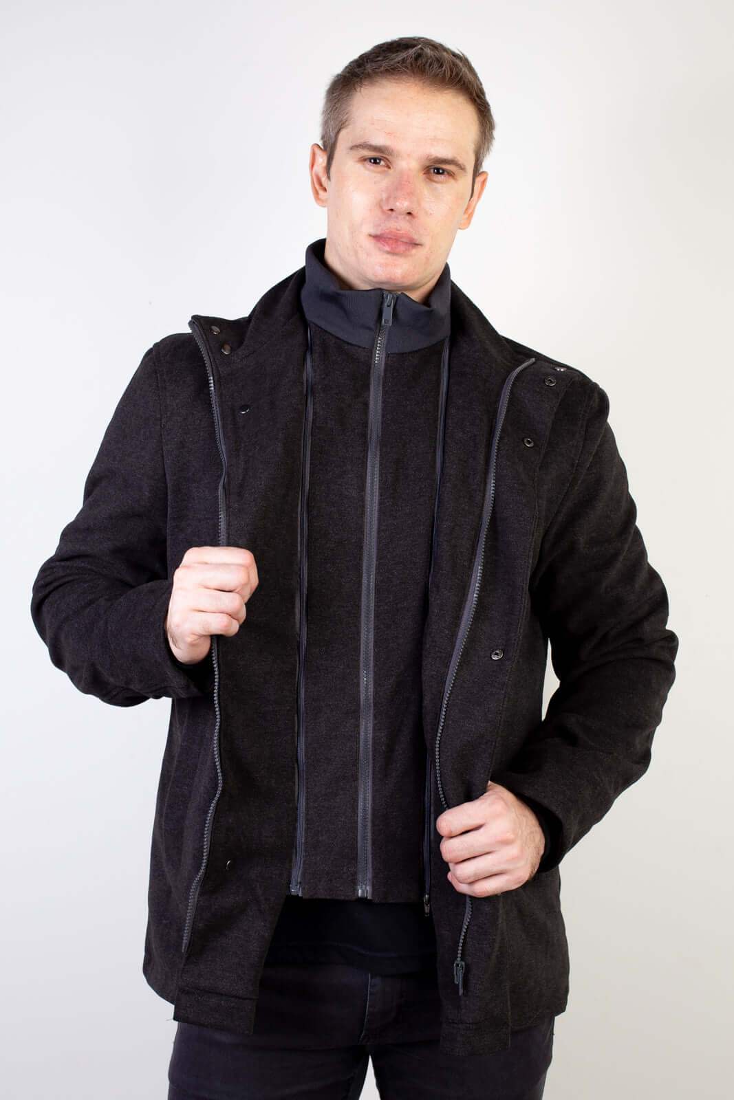 Casaco masculino lã sintética gola removível 94198 - Enluaze