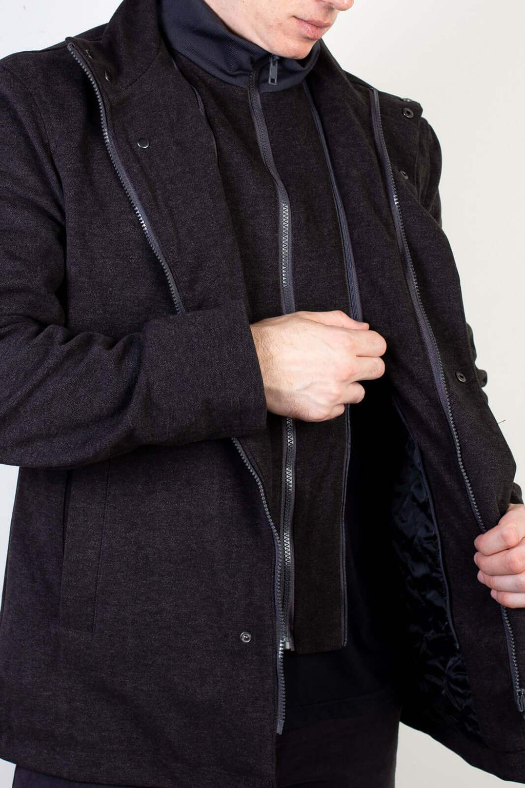 Casaco masculino lã sintética gola removível 94198 - Enluaze