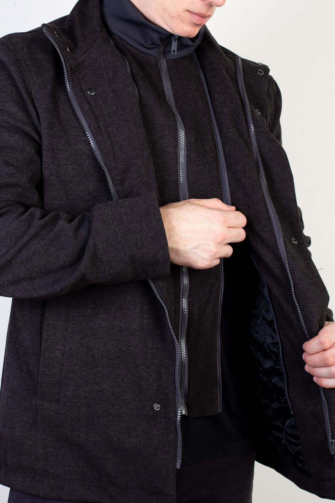 Casaco masculino lã sintética gola removível 94198 - Enluaze