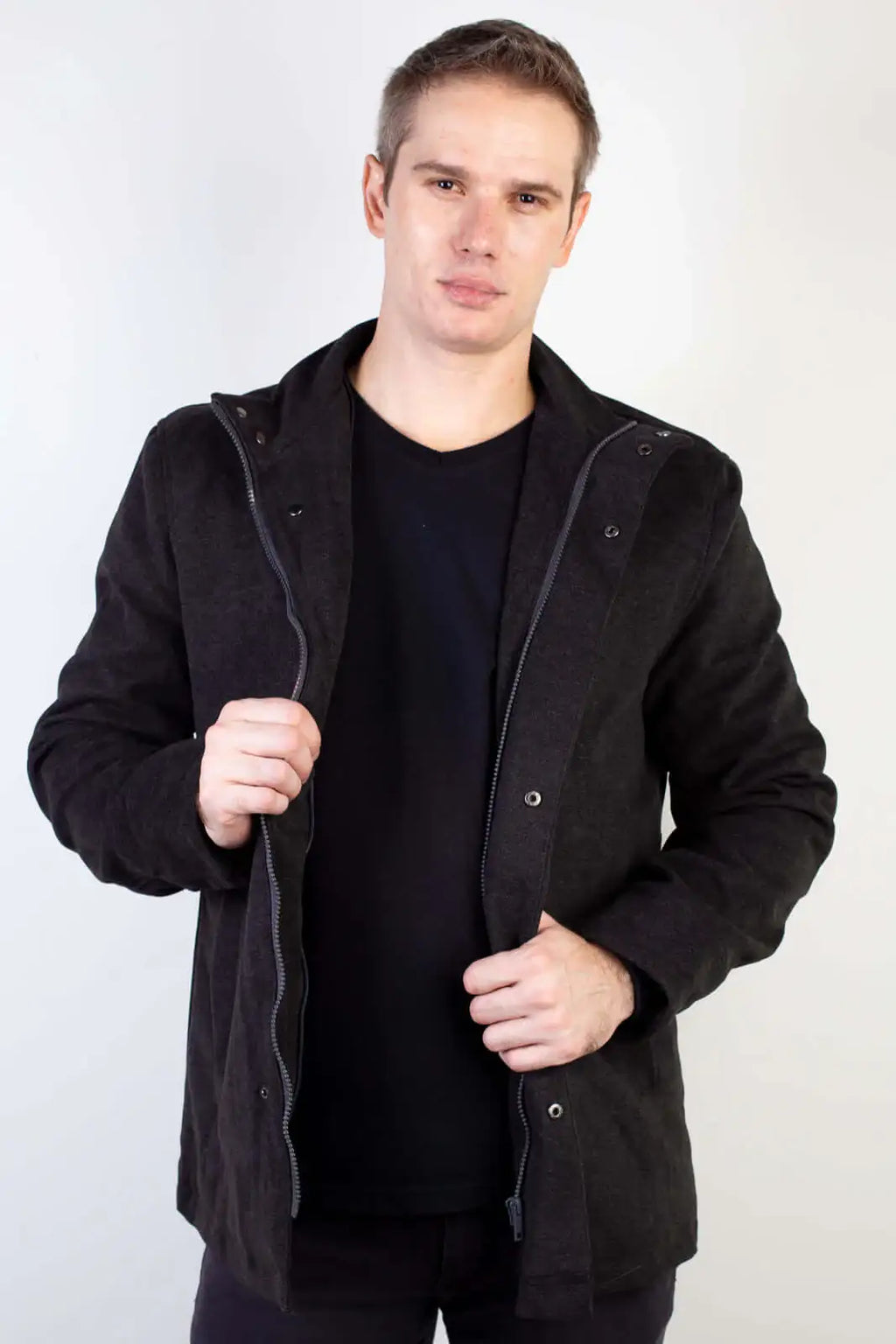 Casaco masculino lã sintética gola removível 94198 - Enluaze