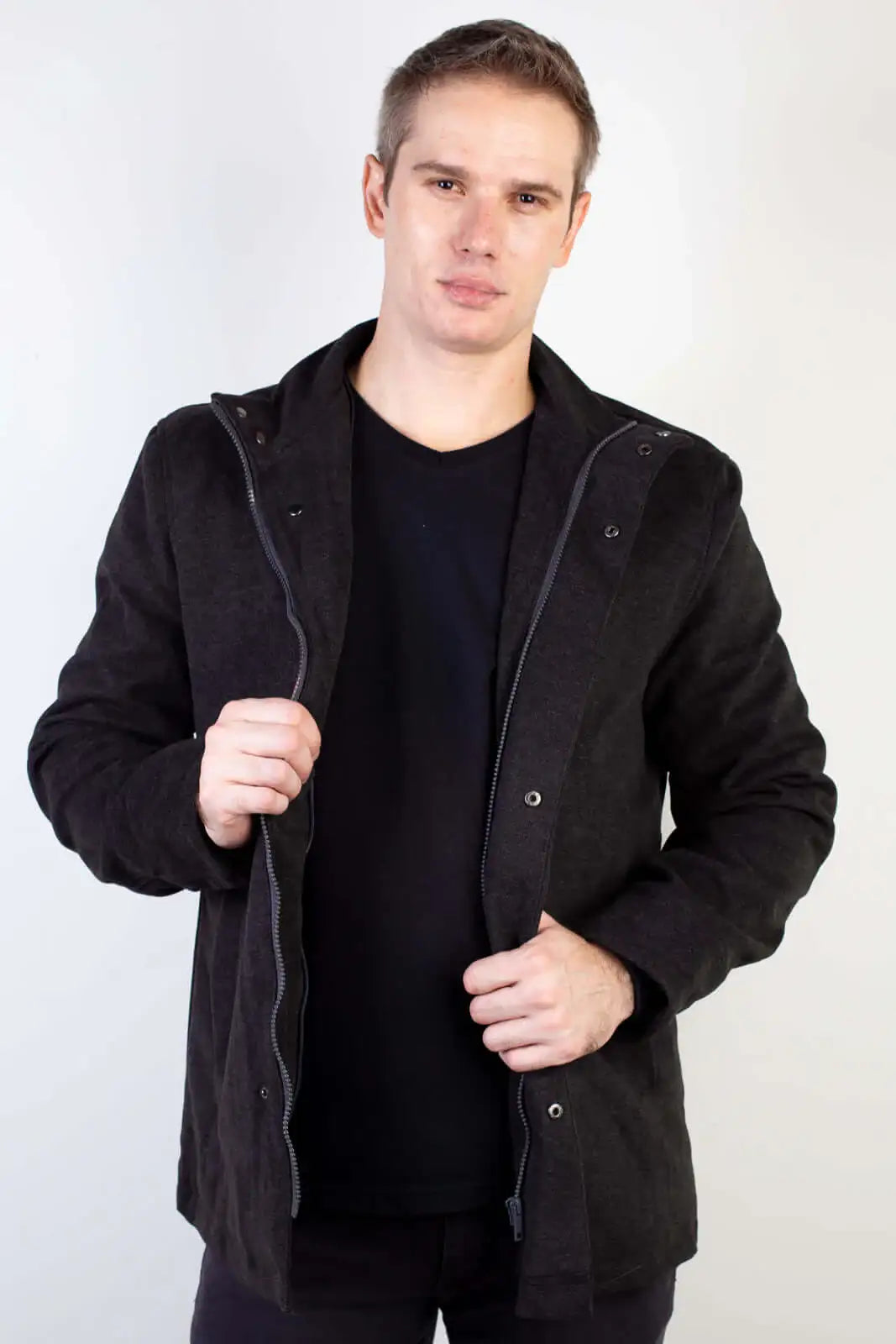 Casaco masculino lã sintética gola removível 94198 - Enluaze