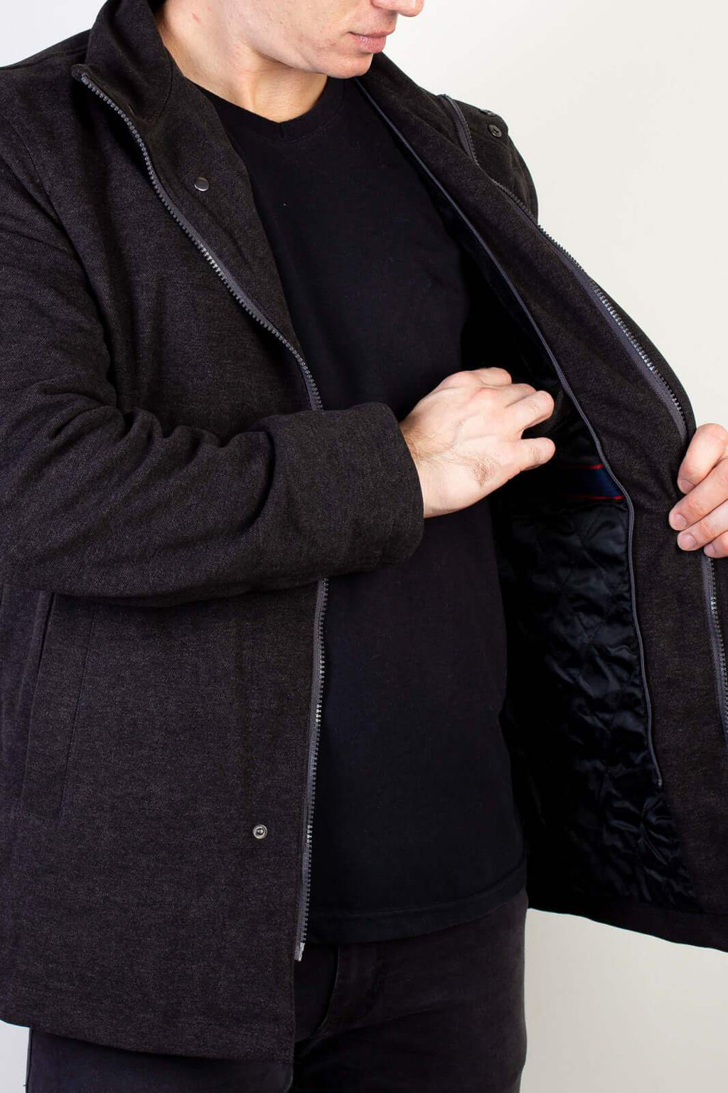 Casaco masculino lã sintética gola removível 94198 - Enluaze