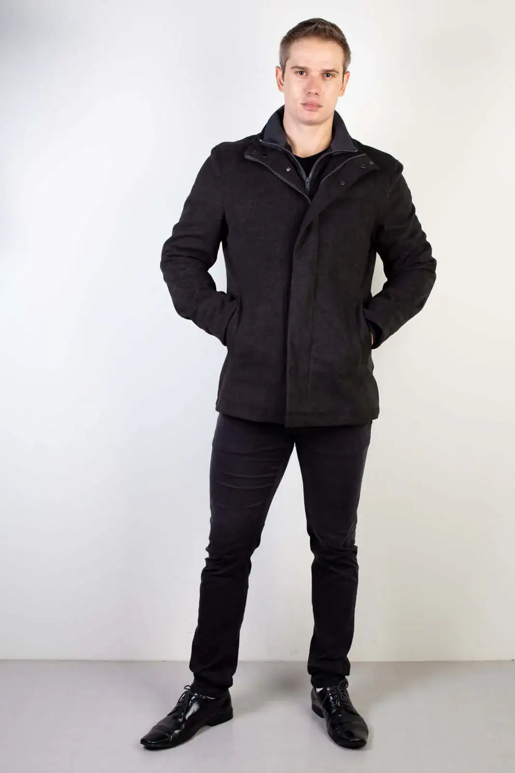 Casaco masculino lã sintética gola removível 94198 - Enluaze