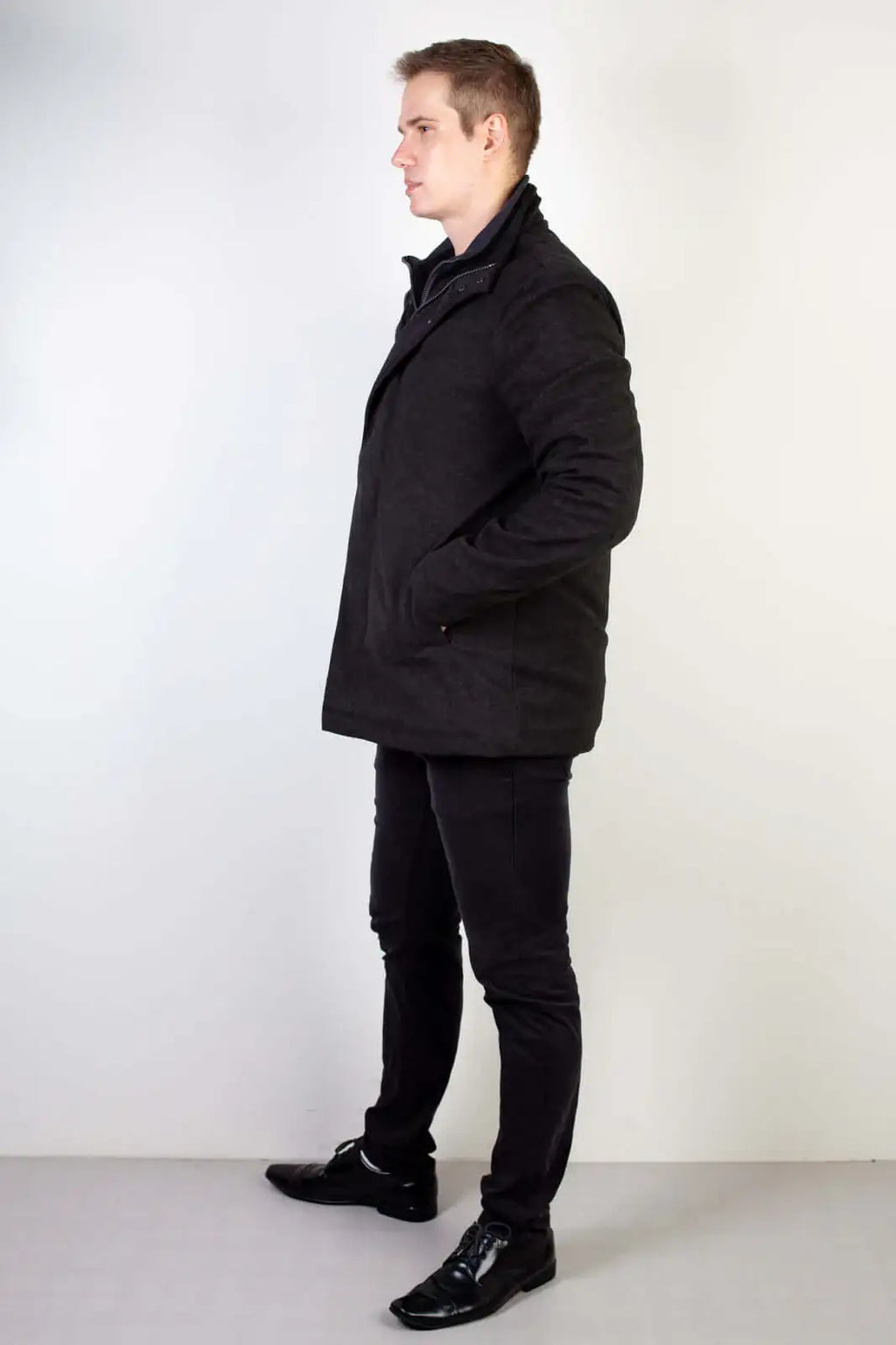 Casaco masculino lã sintética gola removível 94198 - Enluaze