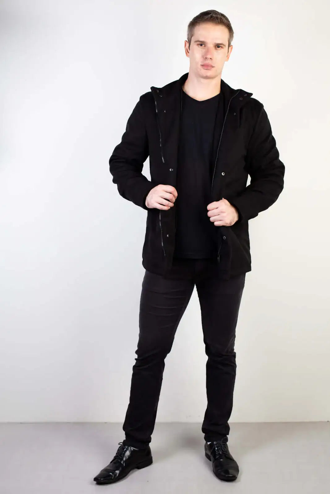 Casaco masculino lã sintética gola removível 94198 - Enluaze