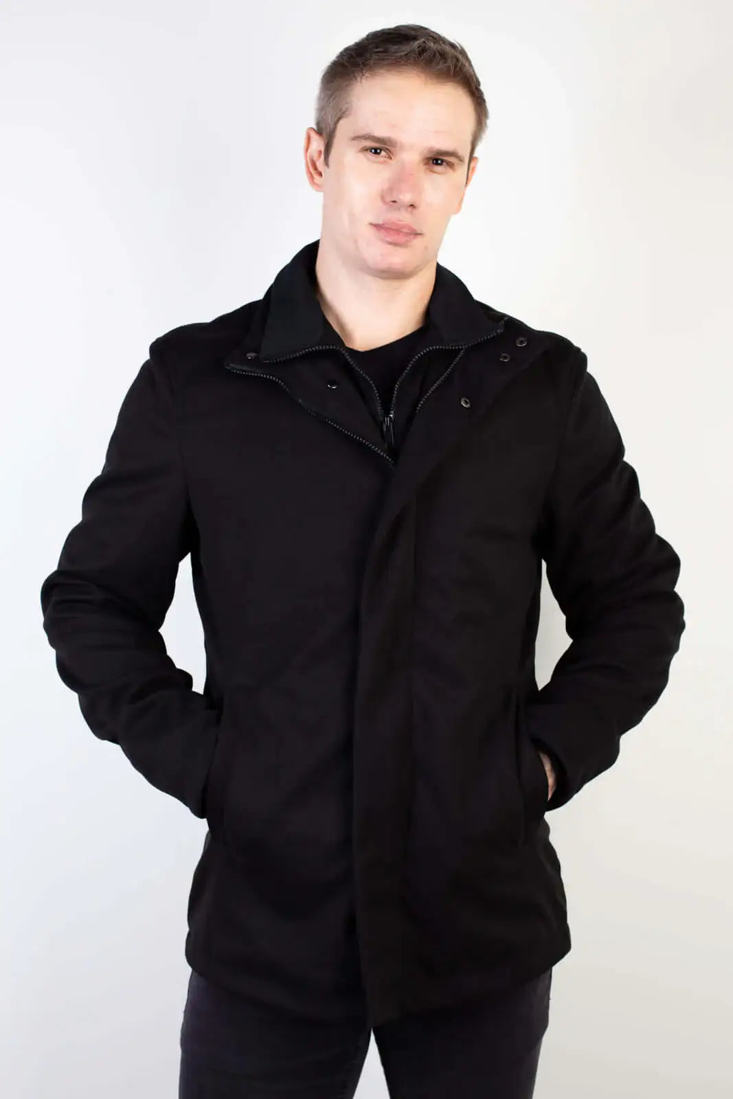 Casaco masculino lã sintética gola removível 94198 - Enluaze