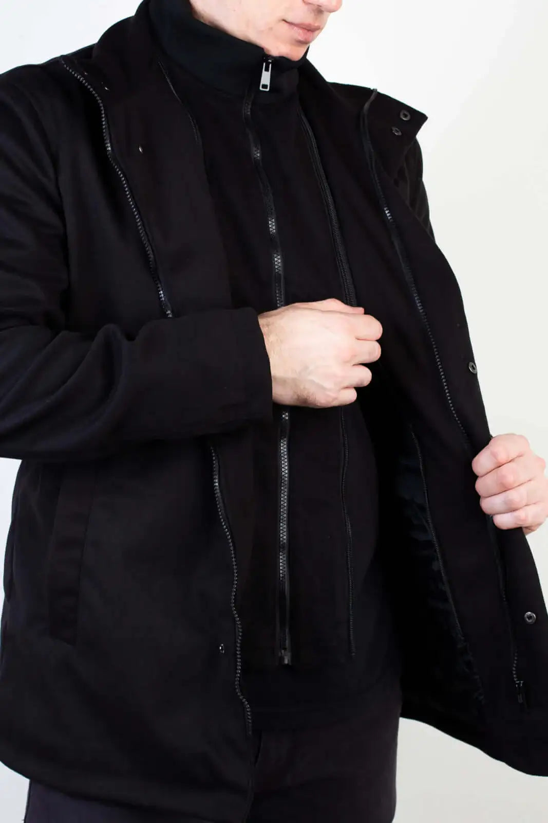 Casaco masculino lã sintética gola removível 94198 - Enluaze