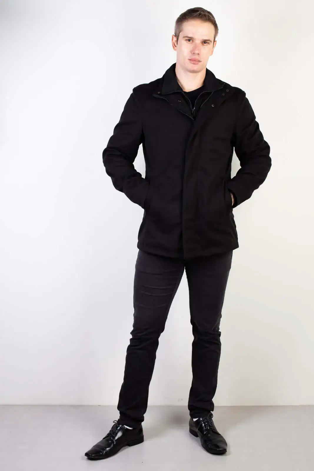 Casaco masculino lã sintética gola removível 94198 - Enluaze