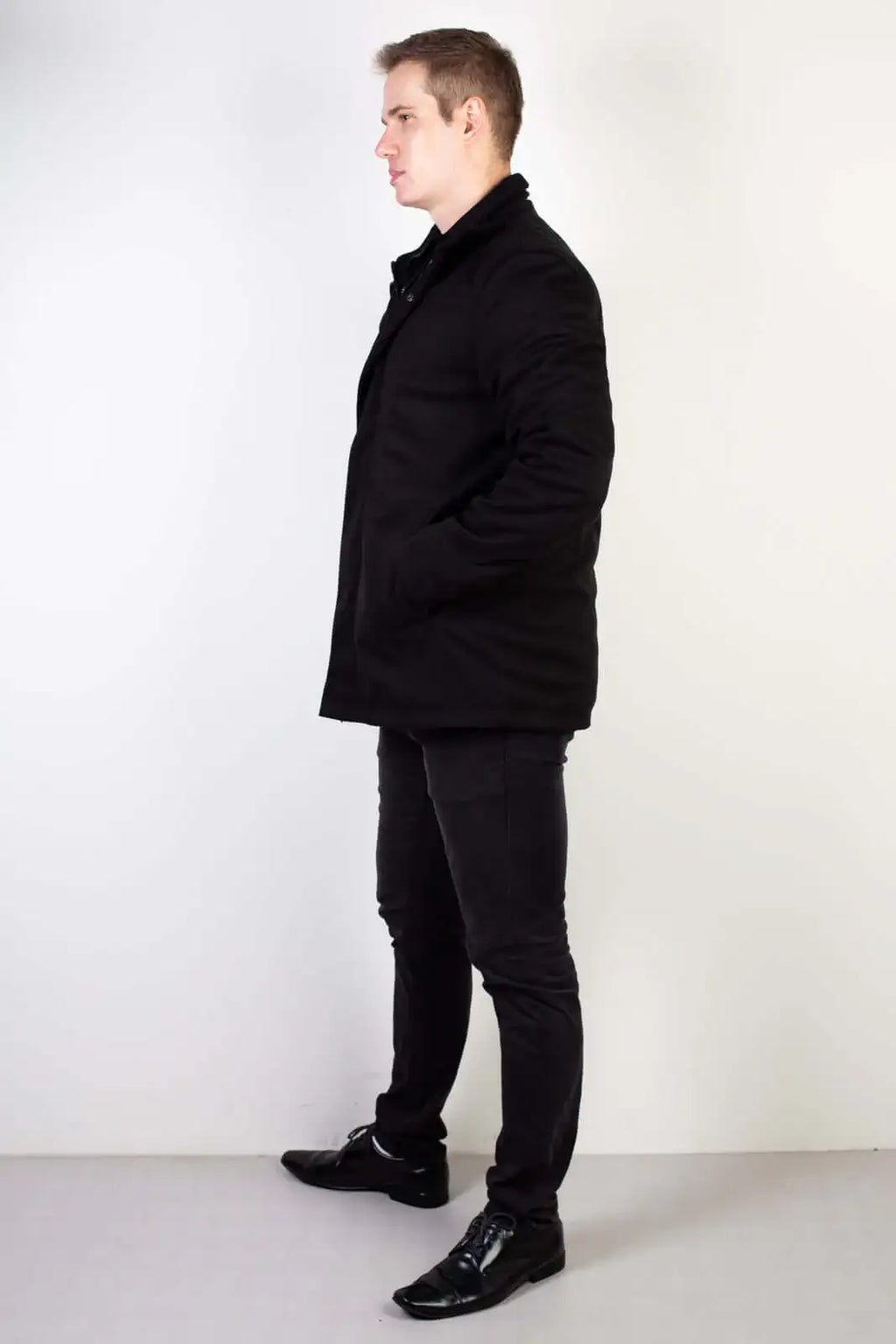 Casaco masculino lã sintética gola removível 94198 - Enluaze