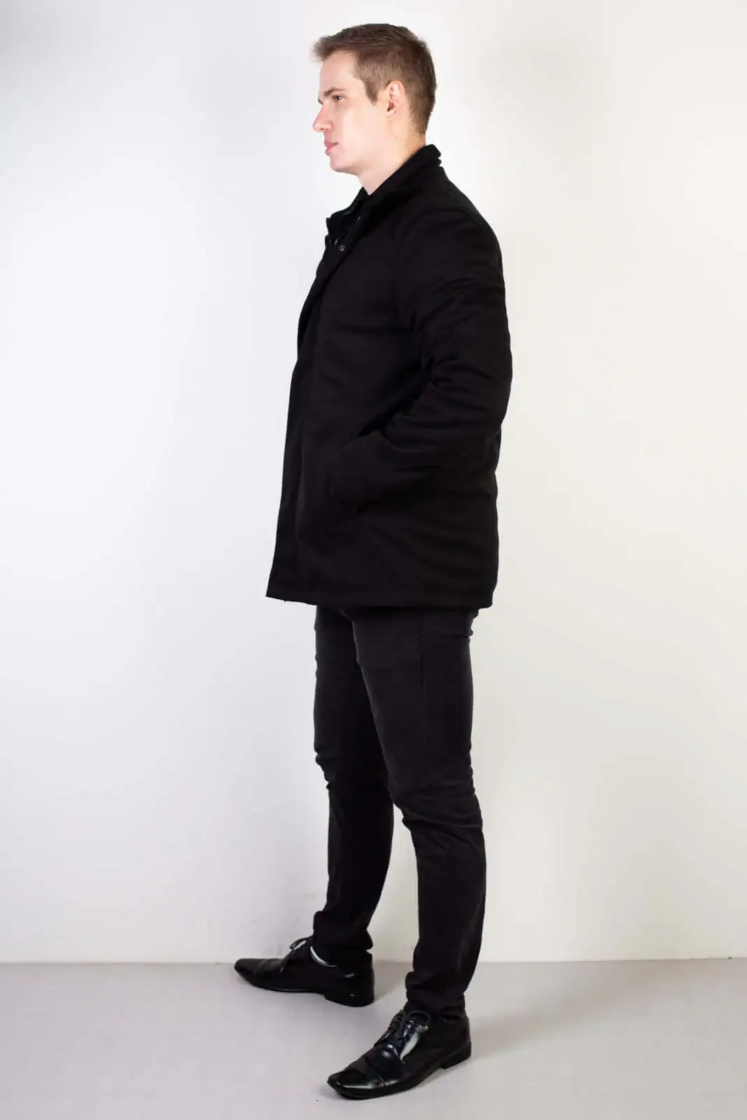 Casaco masculino lã sintética gola removível 94198 - Enluaze