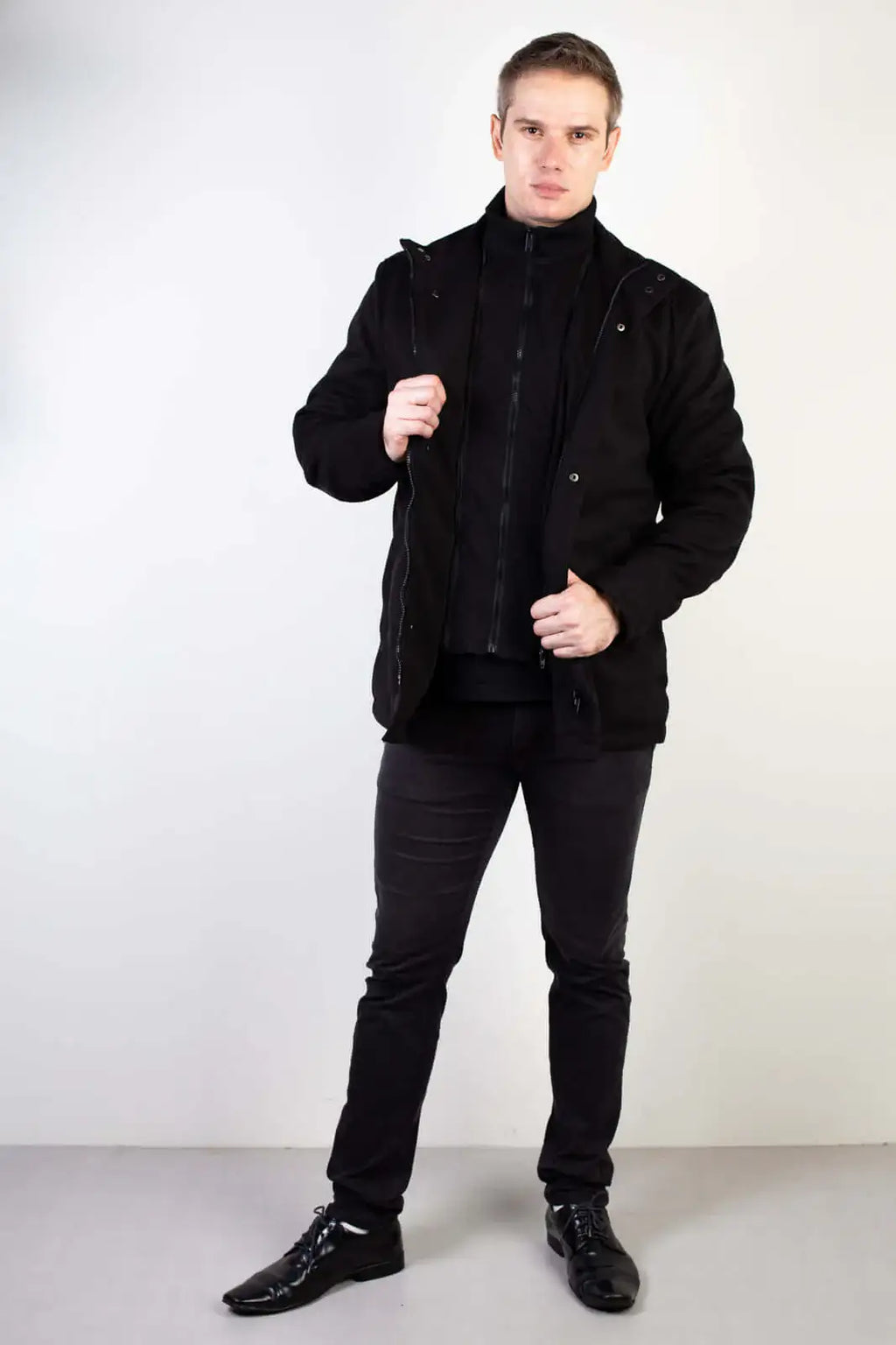 Casaco masculino lã sintética gola removível 94198 - Enluaze