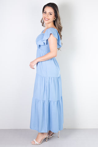 Vestido feminino longo viscose slub lastex 51683