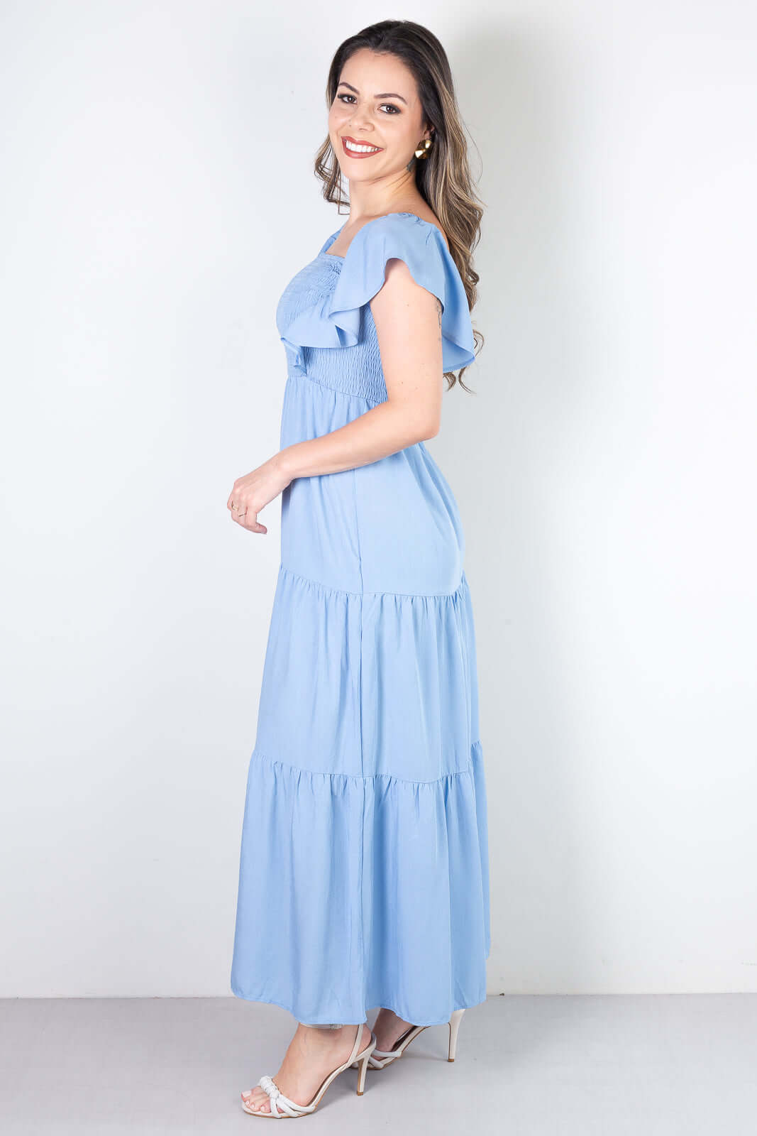 Vestido feminino longo viscose slub lastex 51683 - Enluaze