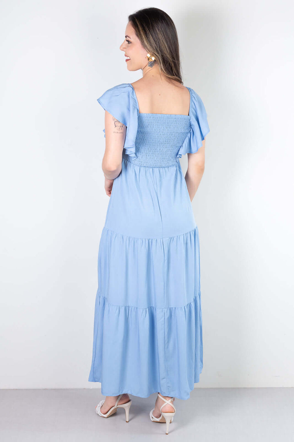 Vestido feminino longo viscose slub lastex 51683 - Enluaze