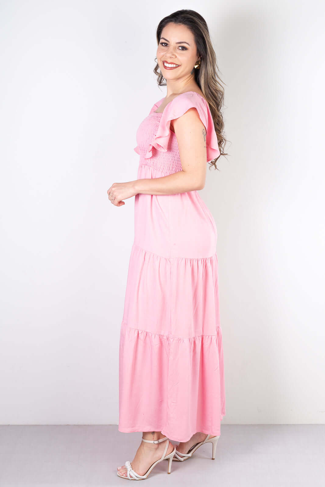 Vestido feminino longo viscose slub lastex 51683 - Enluaze