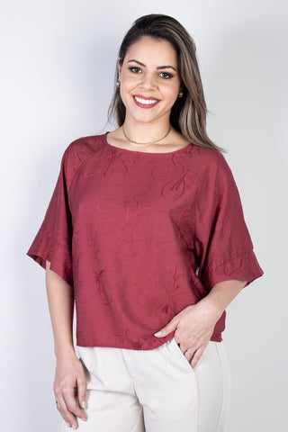 Blusa feminina manga 7/8 bordada 51111