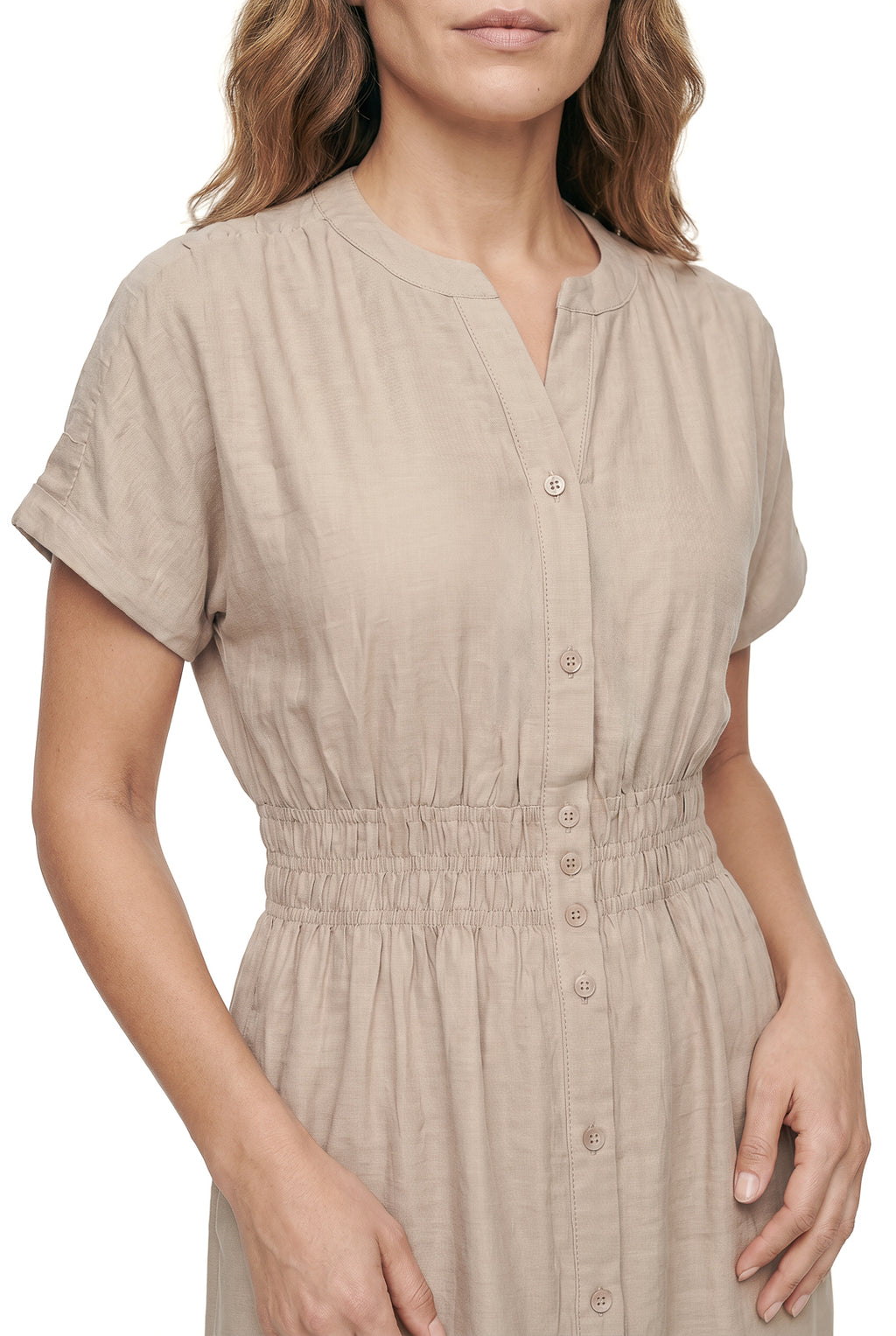 Vestido midi manga curta botões e elástico 51133