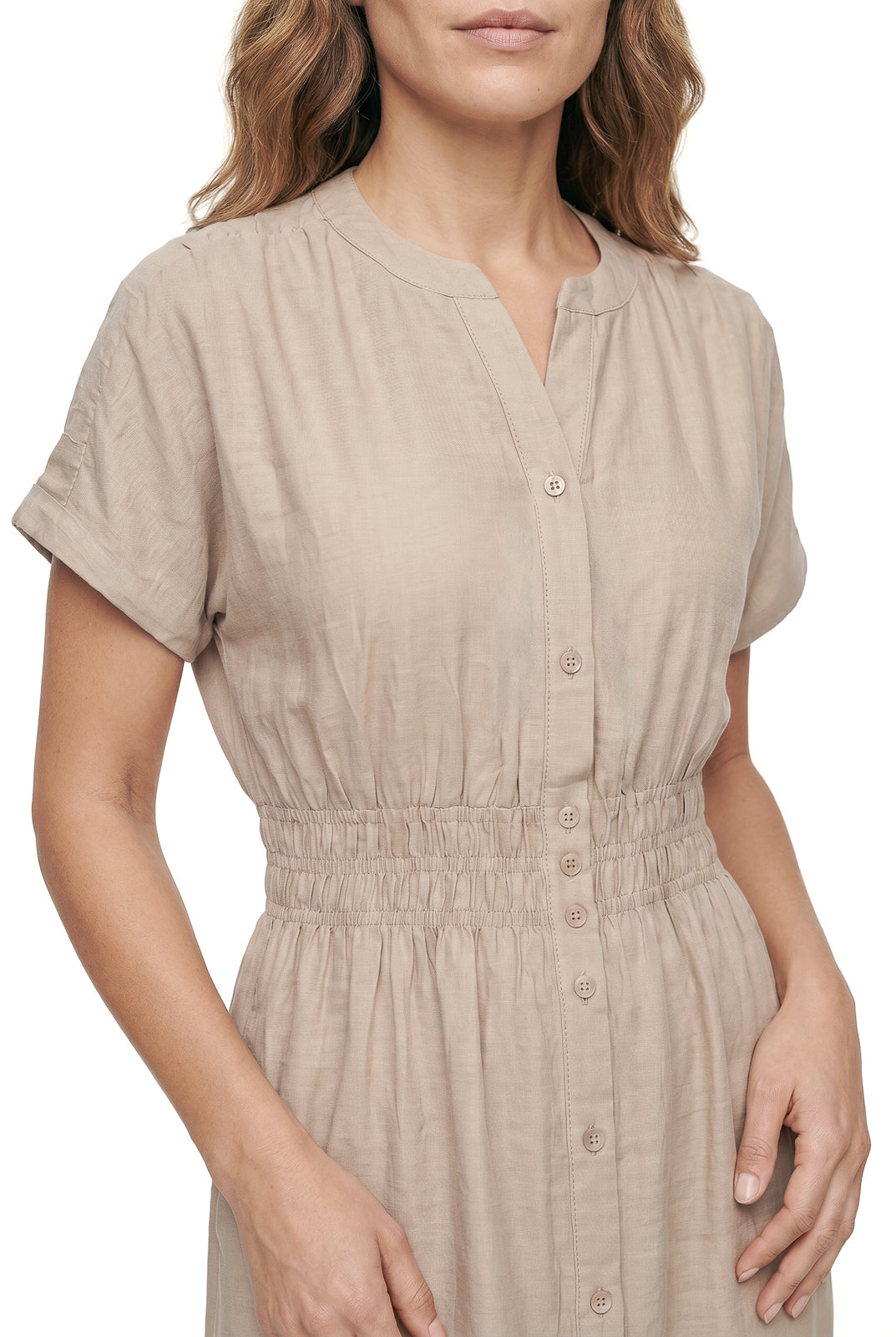 Vestido midi manga curta botões e elástico 51133