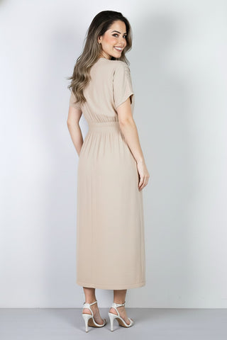 Vestido midi manga curta botões e elástico 51133