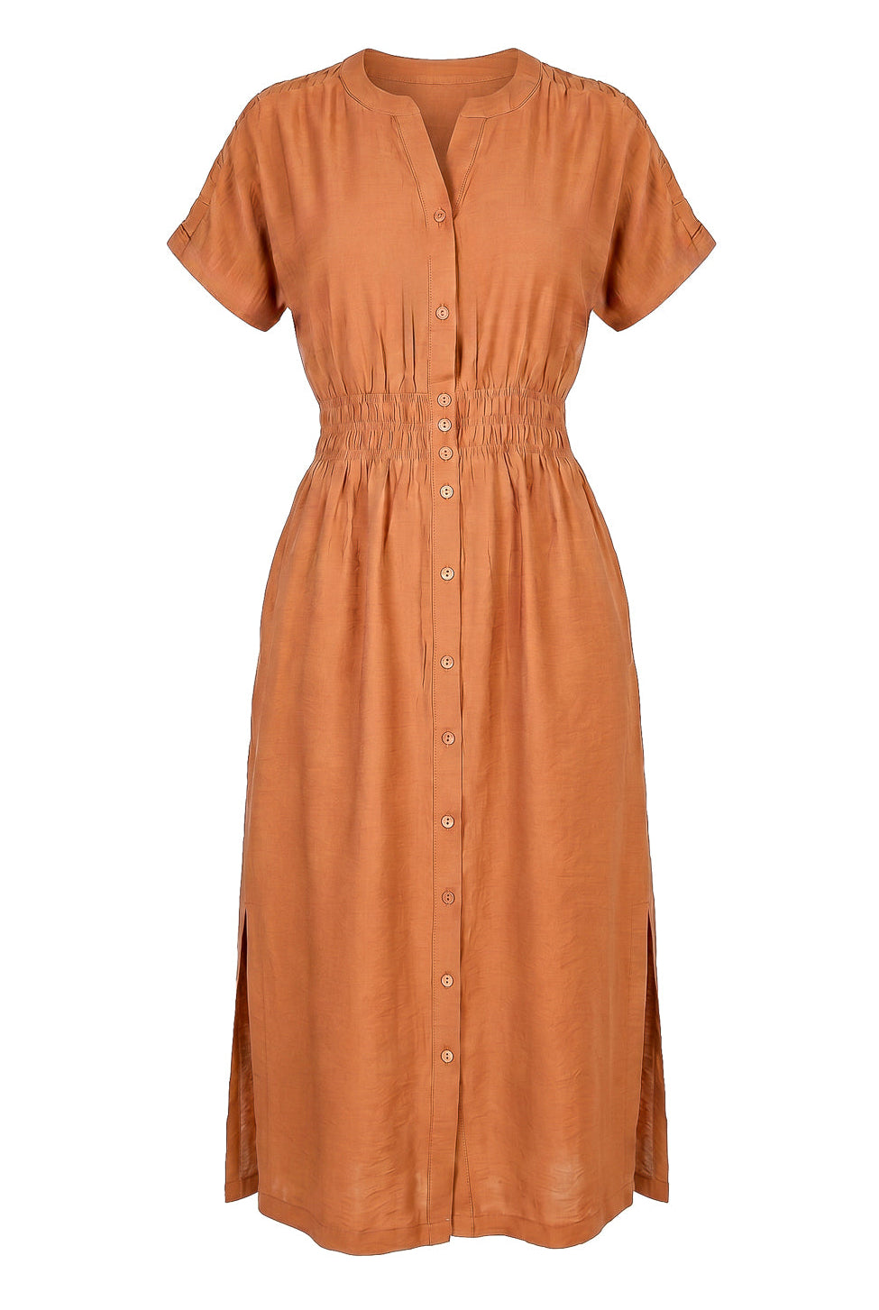 Vestido midi manga curta botões e elástico 51133