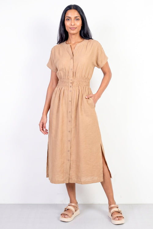 Vestido midi manga curta botões e elástico 51133 — Enluaze
