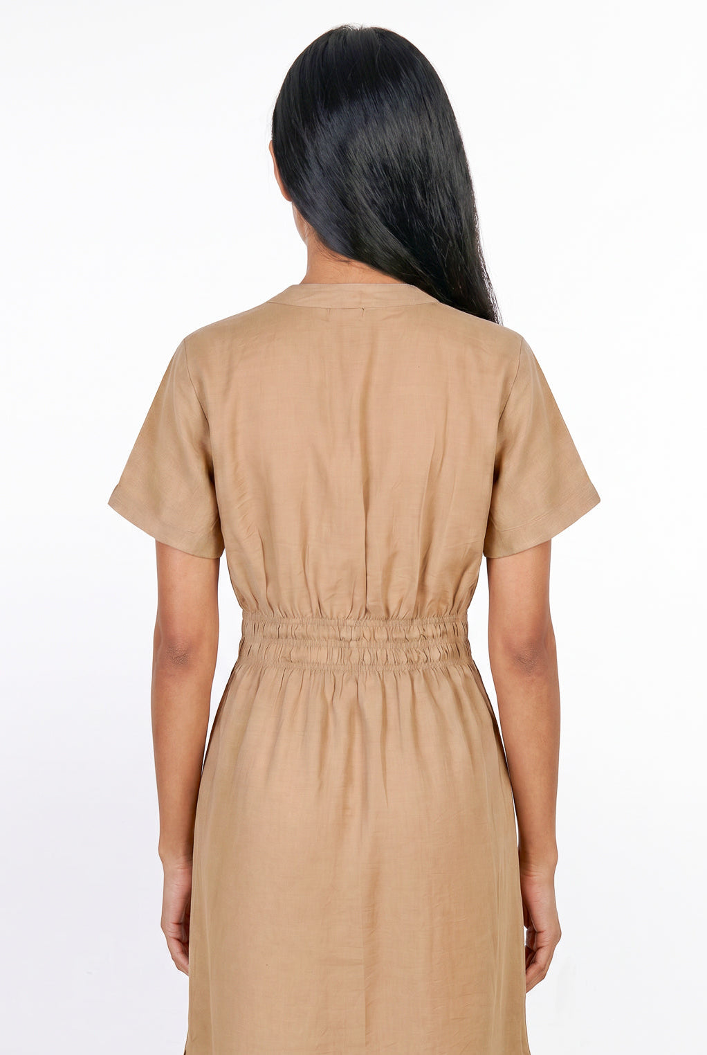 Vestido midi manga curta botões e elástico 51133