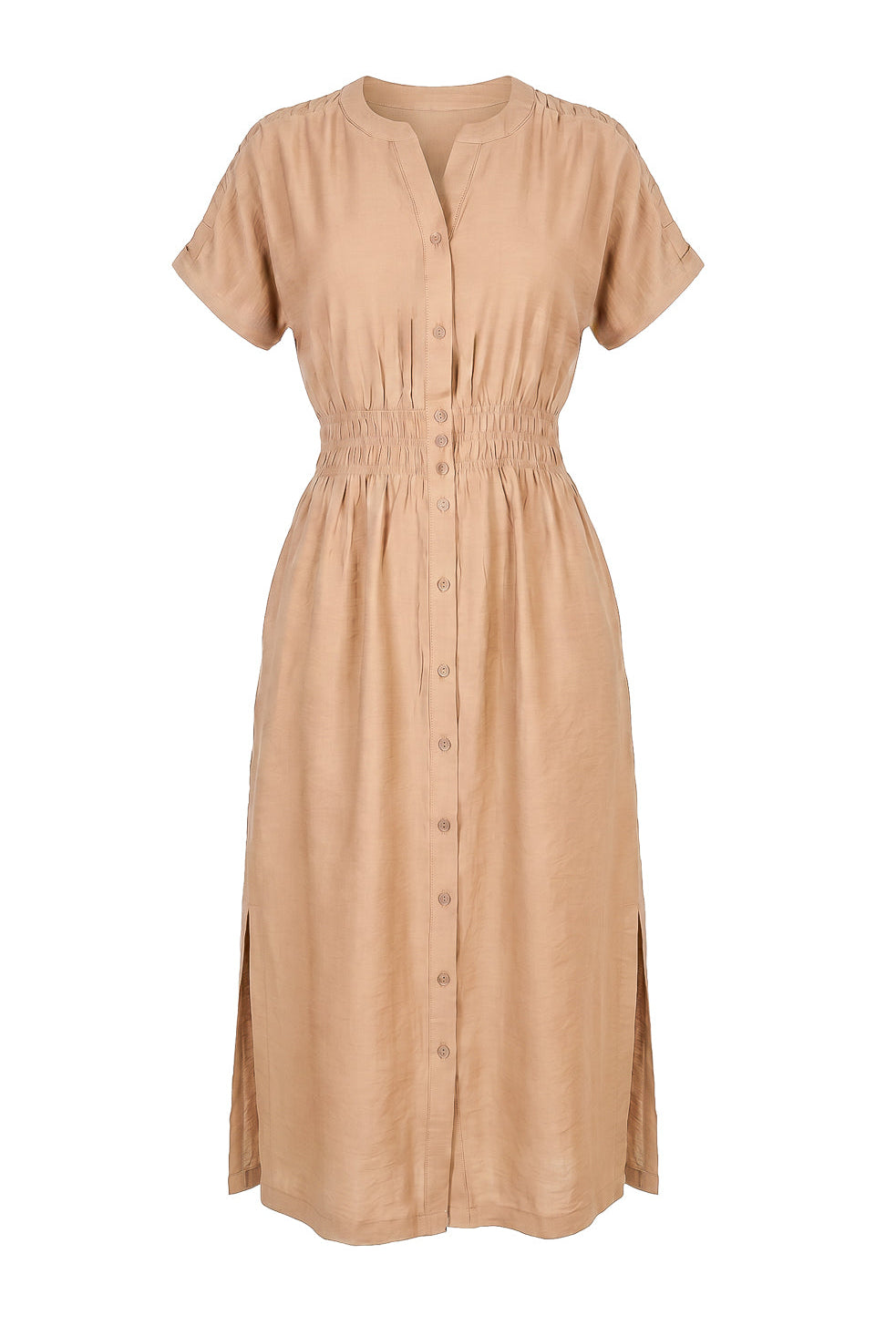 Vestido midi manga curta botões e elástico 51133