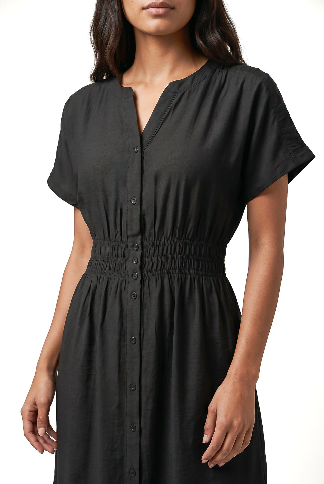 Vestido midi manga curta botões e elástico 51133